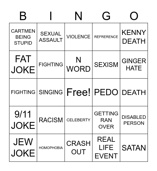 SOUTH PARK Bingo Card