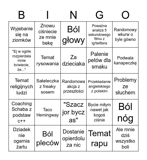 Mega Maciek Walkowicz bingo 2024 Bingo Card