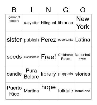 Planting Stories Bingo Card
