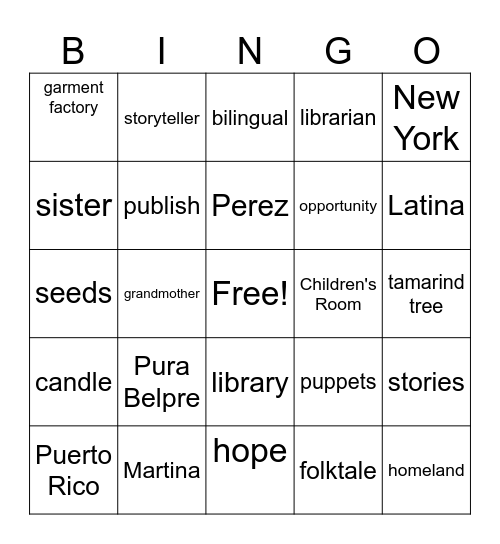 Planting Stories Bingo Card