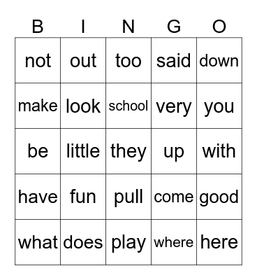 U1 W4 High Frequency Words Bingo Card