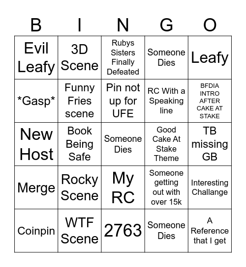 bfdia 15 bingo board Bingo Card