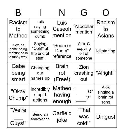 Friend Group Bingo Card