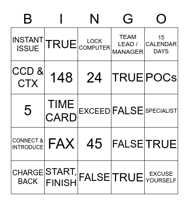 Chase Customer Claims BINGO! Bingo Card