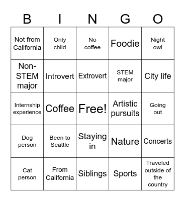 Untitled Bingo Card
