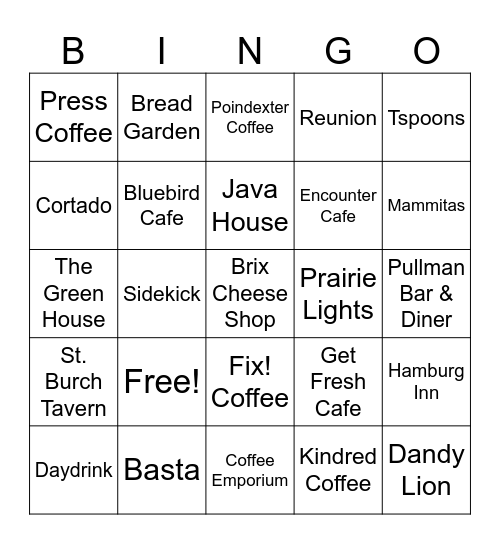 COFFEE & BRUNCH Bingo Card