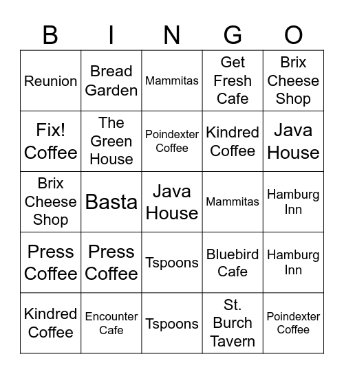 COFFEE & BRUNCH Bingo Card