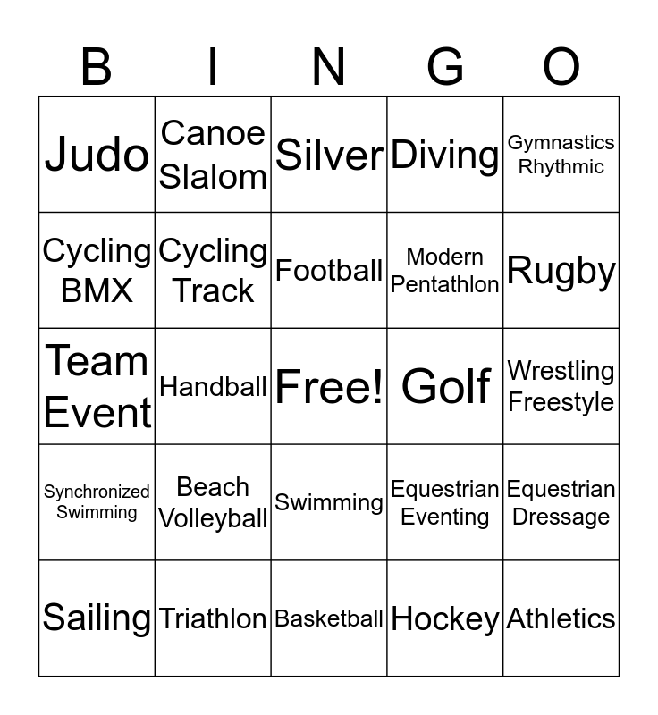 Olympic Bingo Card
