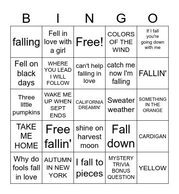FALL Bingo Card