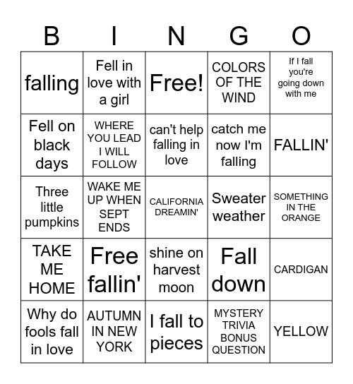 FALL Bingo Card