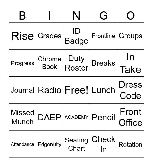 Untitled Bingo Card