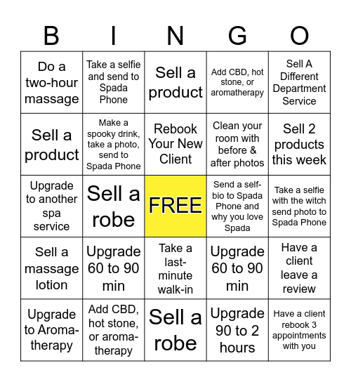 Spada Spa - Massage Bingo Card