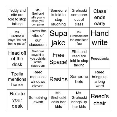 English Class Bingo Card