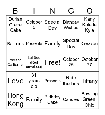 October Birthday Bingo Card