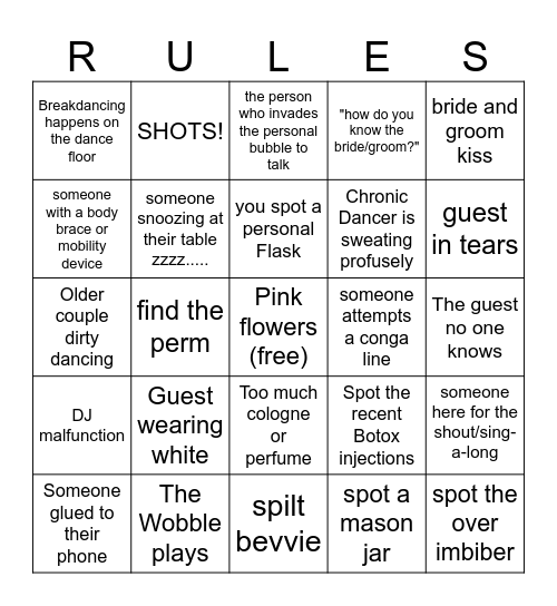 Wedding Bingo Card