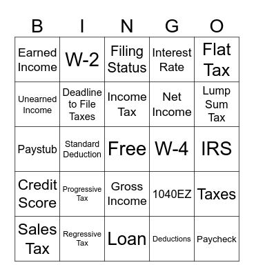 Taxes Bingo Card