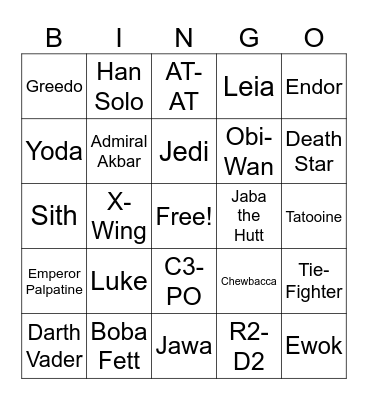 Star Wars Bingo Card