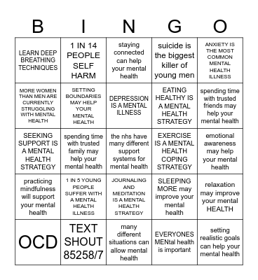 MENTAL HEALTH Bingo Card