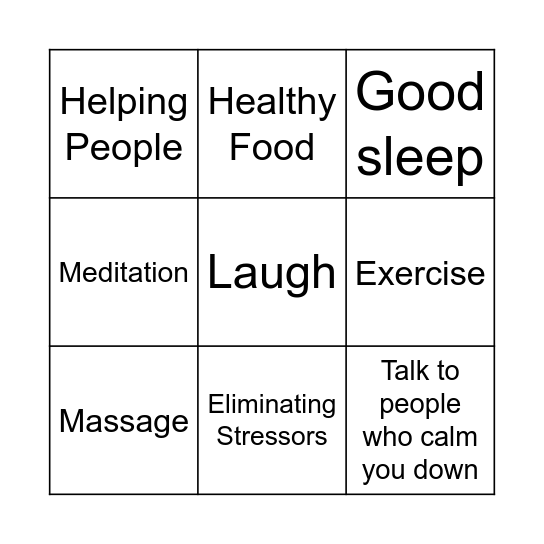 Stress relief bingo Card