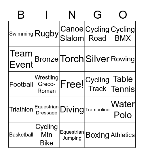 Olympic Bingo Card