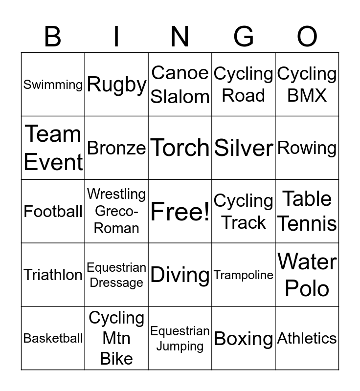 Olympic Bingo Card