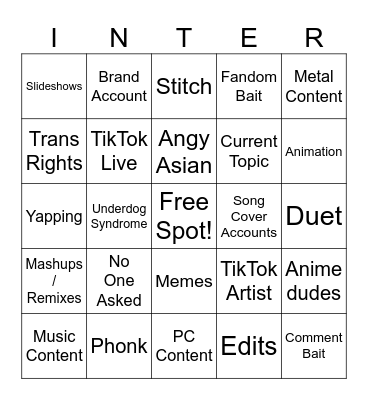 TikTok Bingo V2 Bingo Card