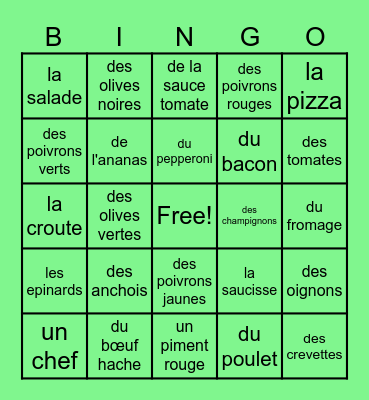 La pizza - Cedar Creek Bingo Card