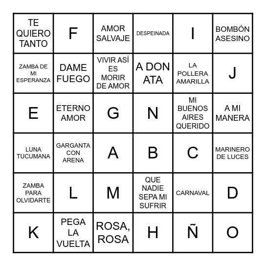 BINGO MUSICAL Bingo Card