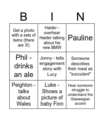 Simon and Lauren's Engagement Party Bingo! Bingo Card