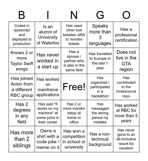 Find someone who Bingo Card