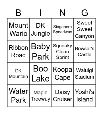 Mario Kart Bingo Card