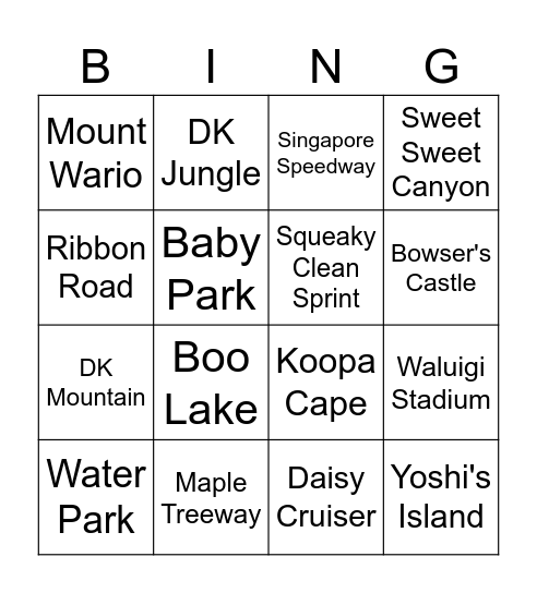 Mario Kart Bingo Card