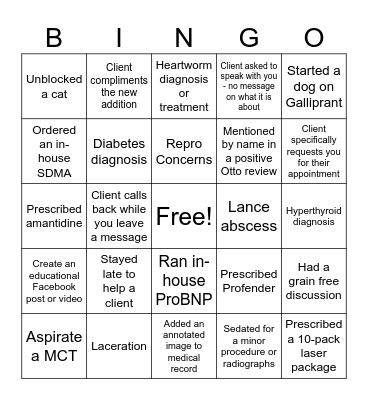 Healthy Paws DVM BINGO Card
