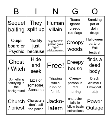 Fright Night Bingo Card