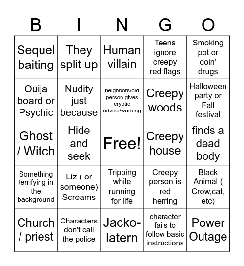 Fright Night Bingo Card