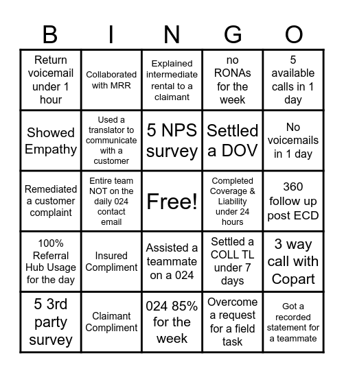 Customer Experience Week Bingo Card