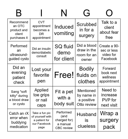 Healthy Paws CVT BINGO Card