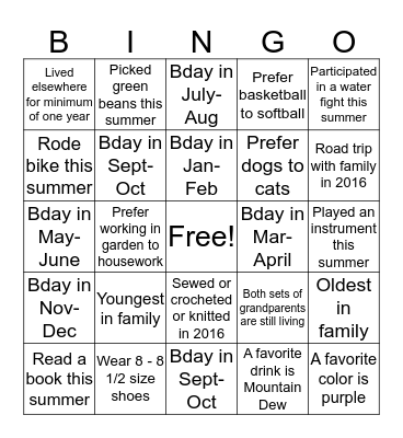 HIGH SCHOOL LADIES Bingo Card