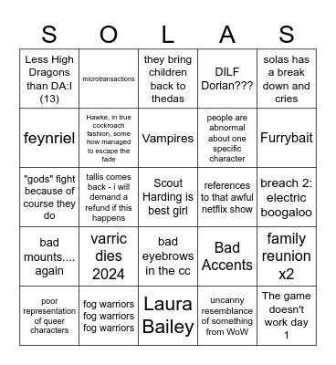 Veilguard Give Me Strength Bingo Card