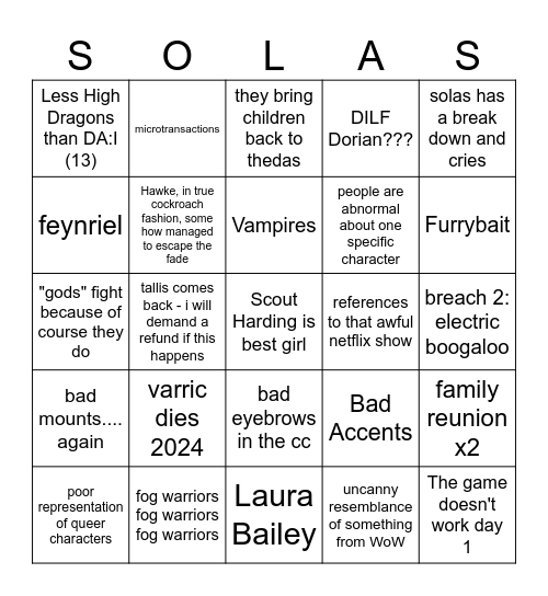 Veilguard Give Me Strength Bingo Card