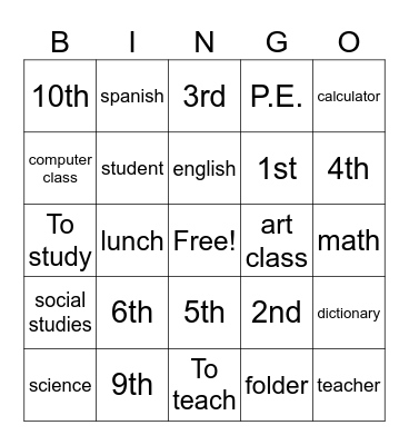 Spanish Subjects Bingo Card