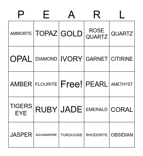 GEMS Bingo Card