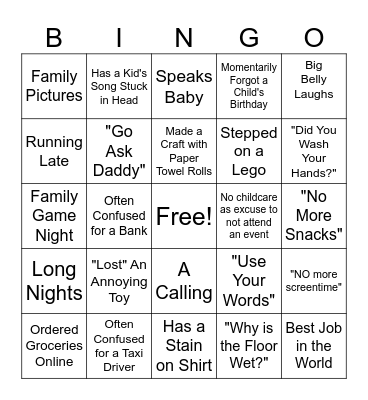 Motherhood Bingo Card