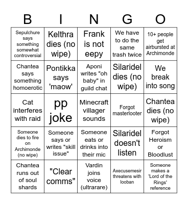 RAID NIGHT BINGO!!! Bingo Card