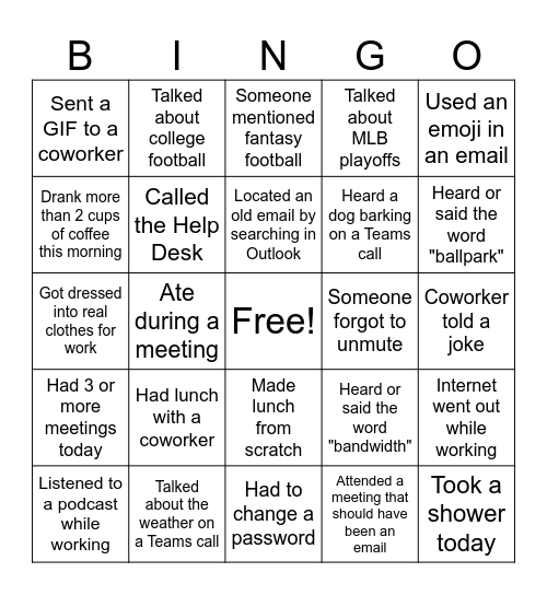 WORK BINGO Card