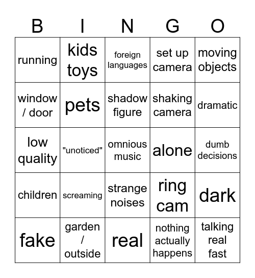 Scary Bingo Card