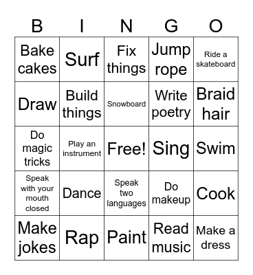 Can you...? Bingo Card