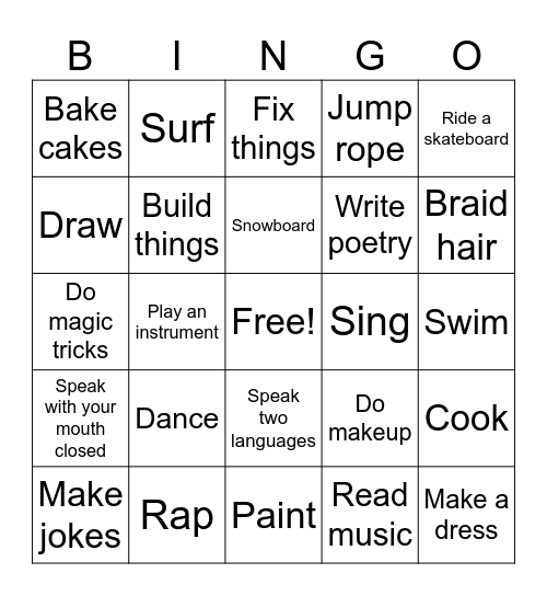 Can you...? Bingo Card