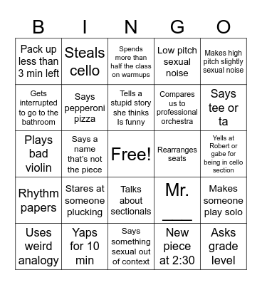 Orchestra Bingo Card