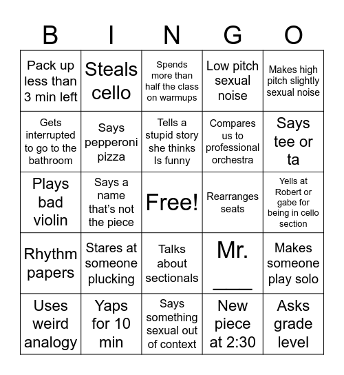 Orchestra Bingo Card